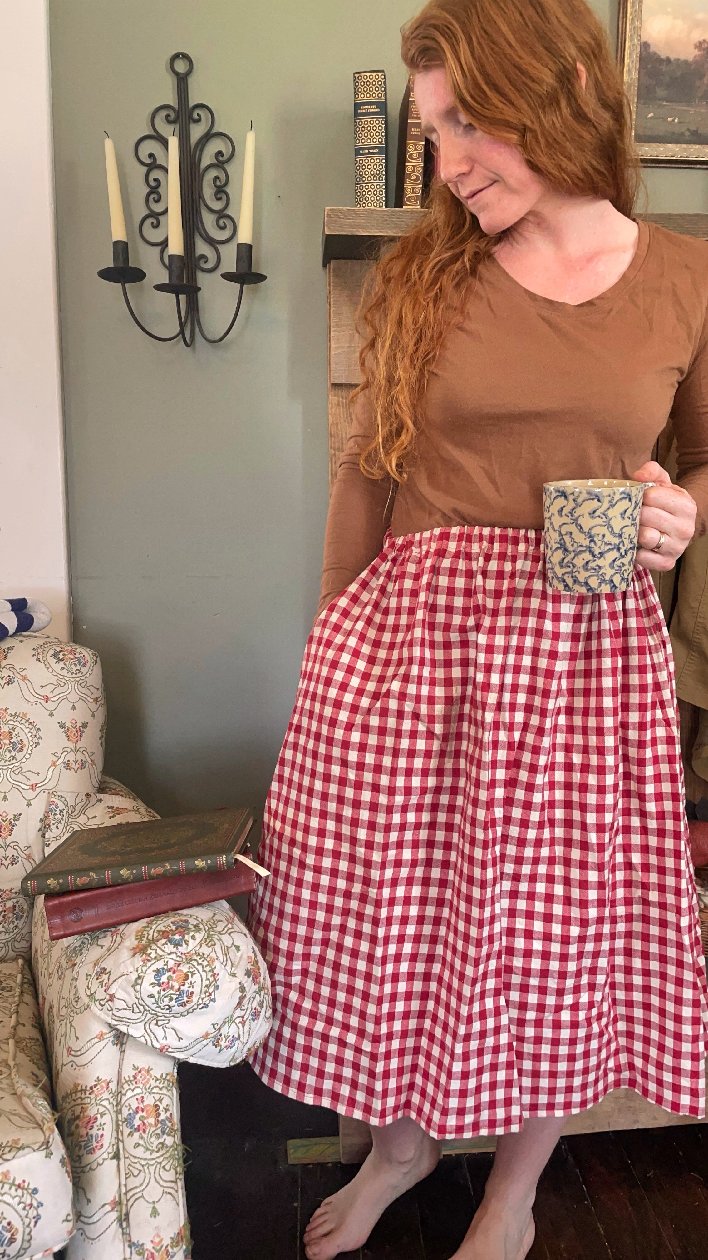Strawberry Gingham A-Line Skirt