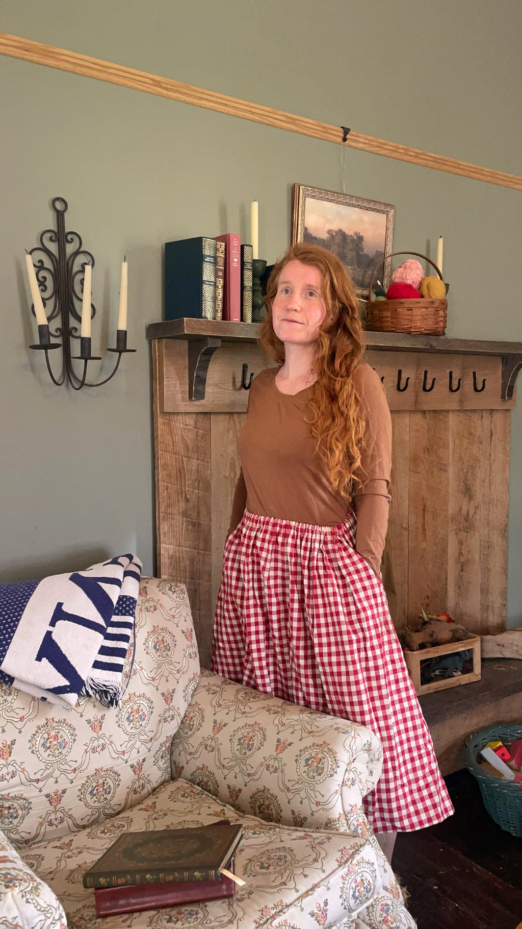 Strawberry Gingham A-Line Skirt