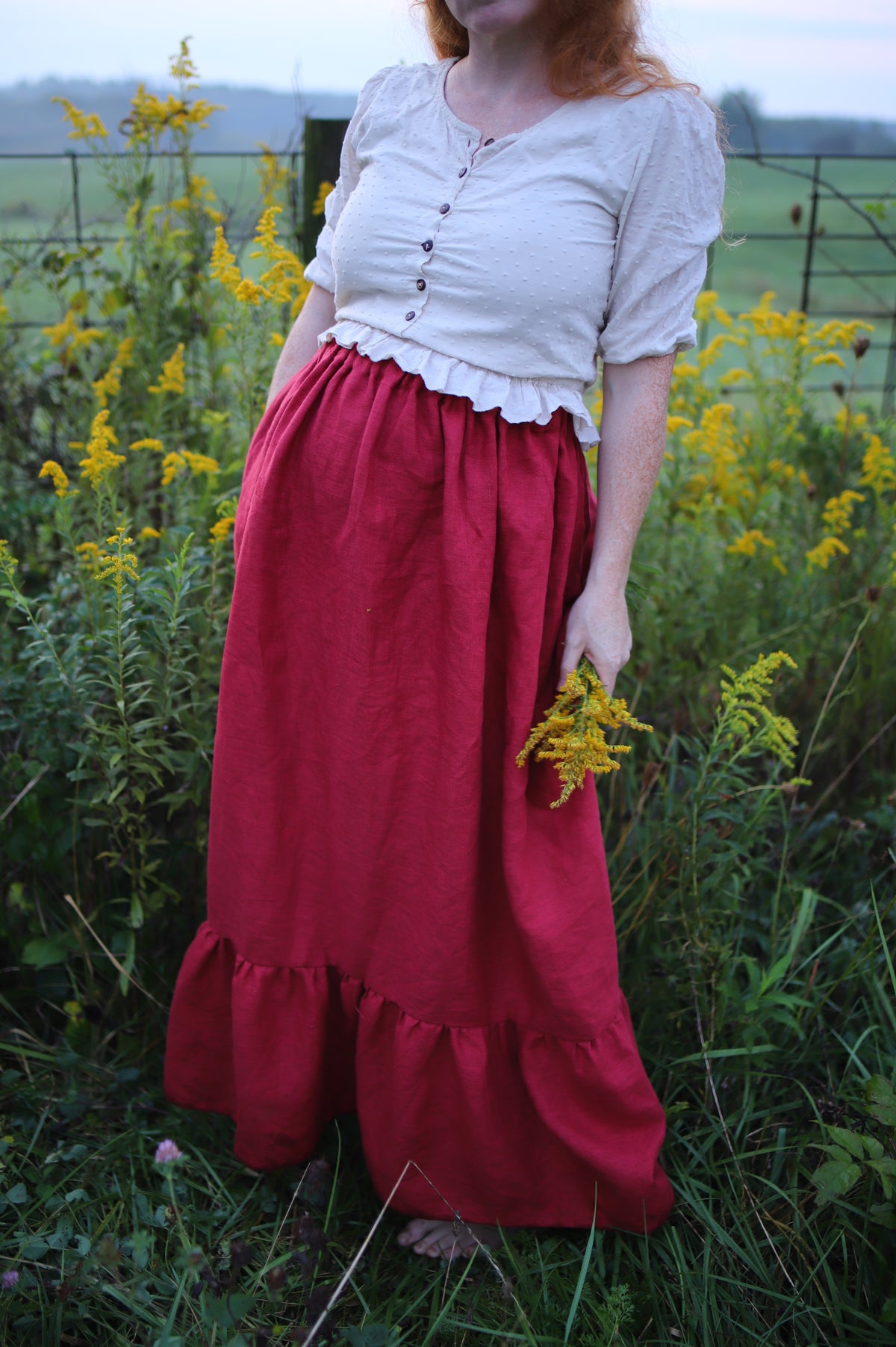 Linen Prairie Skirt in Autumn Red