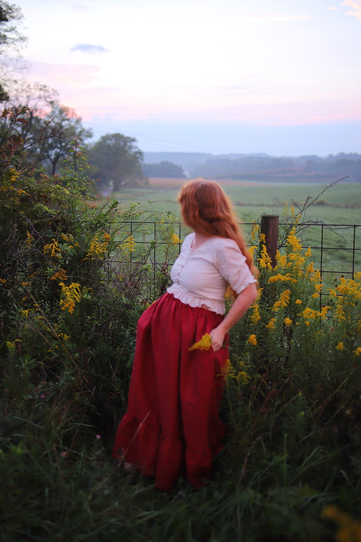 Linen Prairie Skirt in Autumn Red