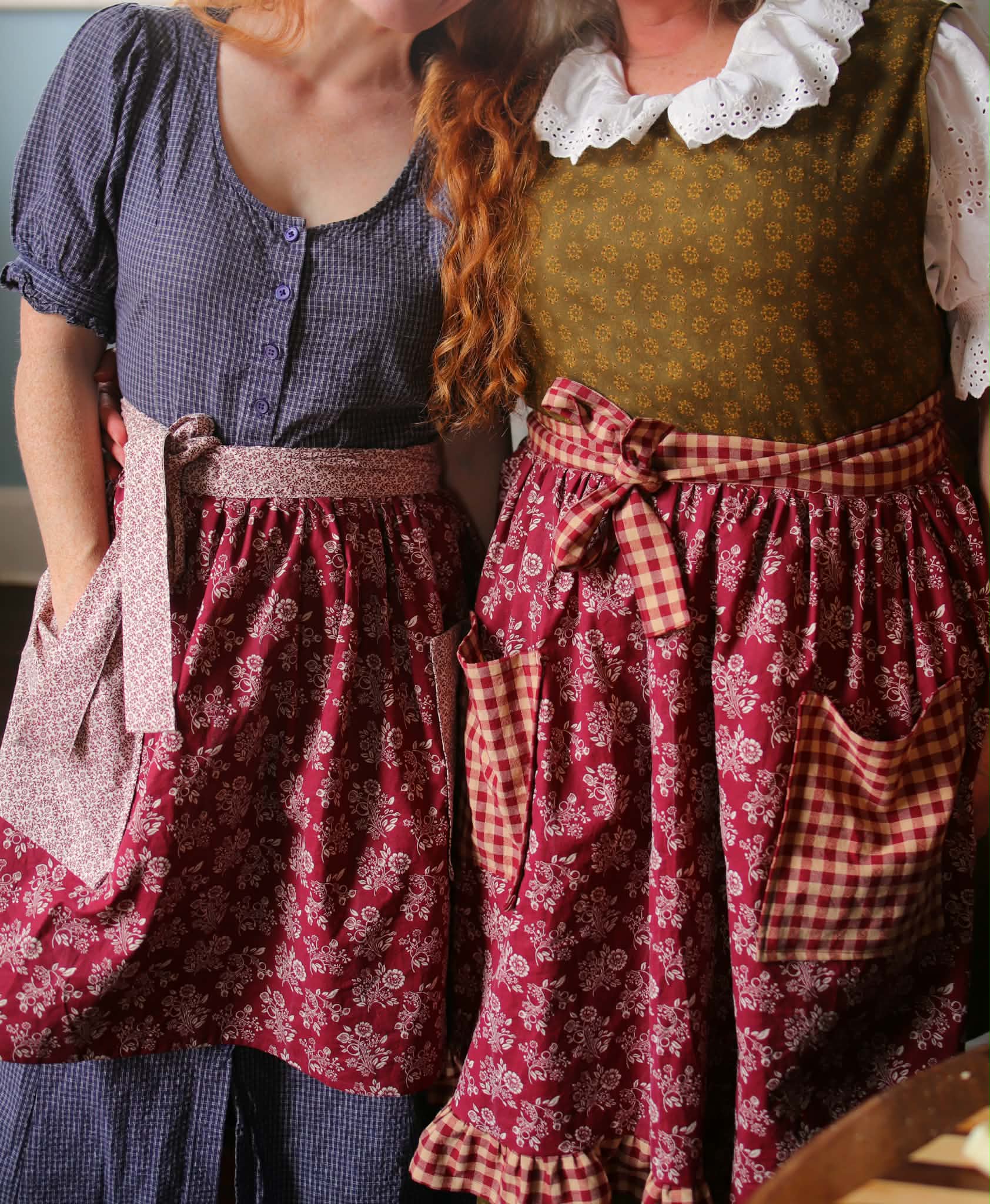 Burgundy Bouquet Ruffle Homepsun Apron