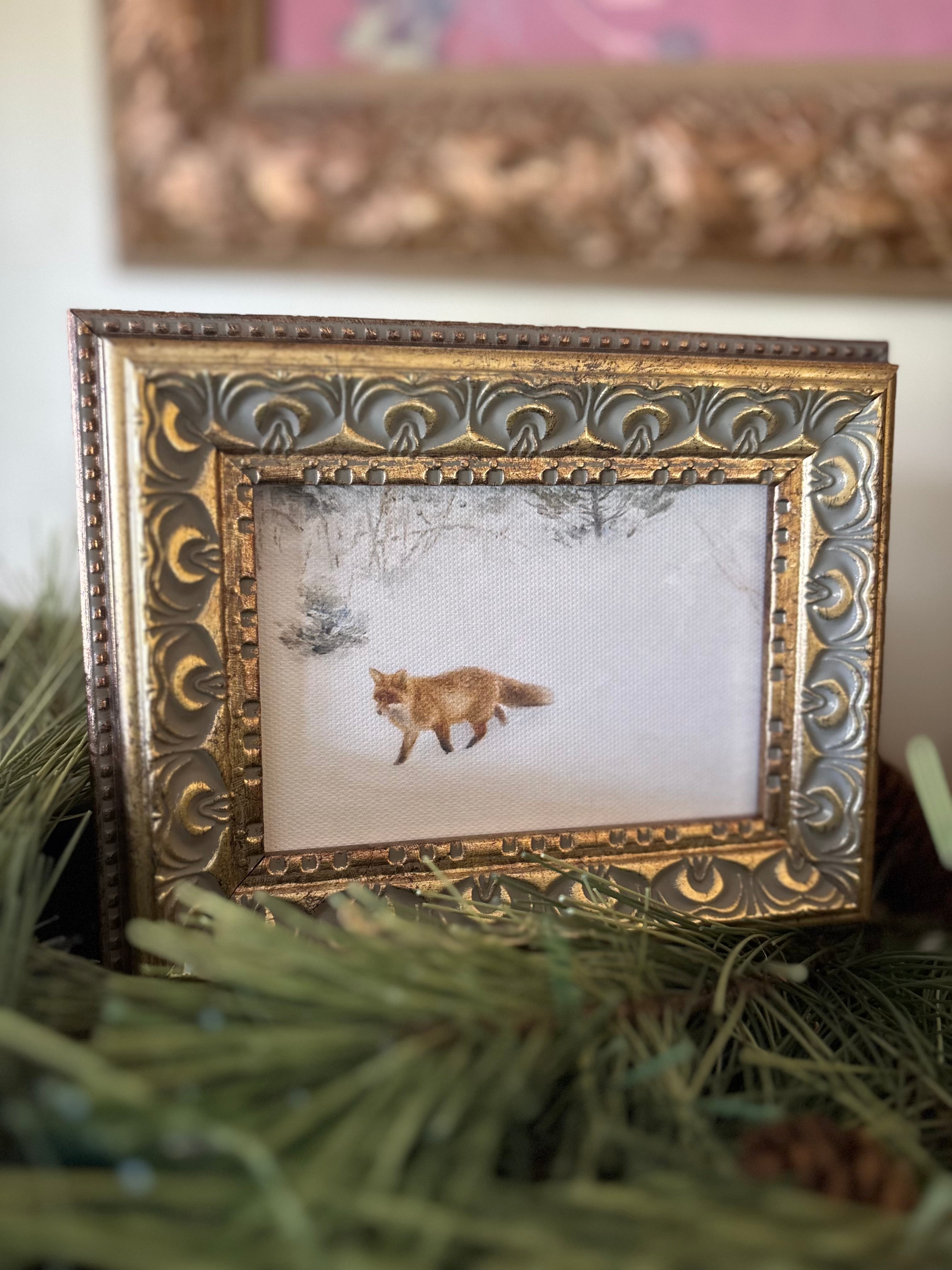 Fox in Snow Antique Art