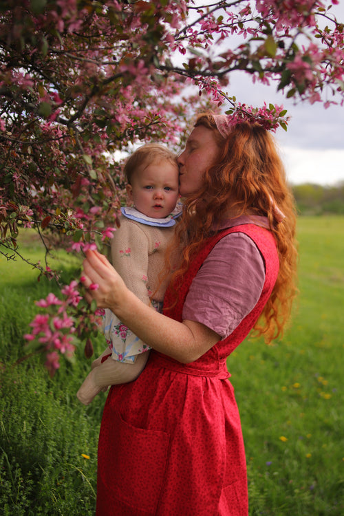 Cherry Red Flower Pinafore Dress