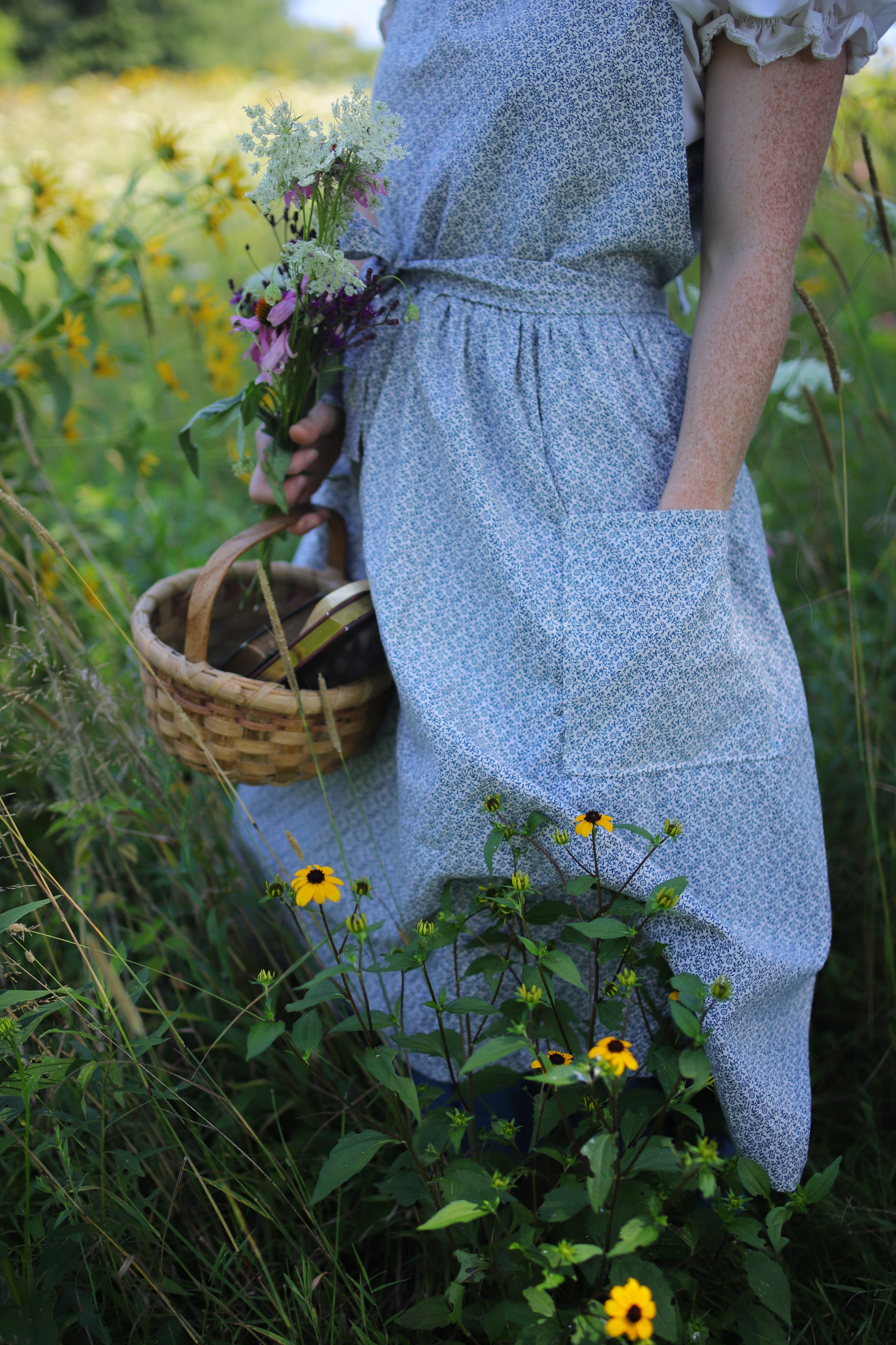 Navy Calico Vine Pinafore Dress