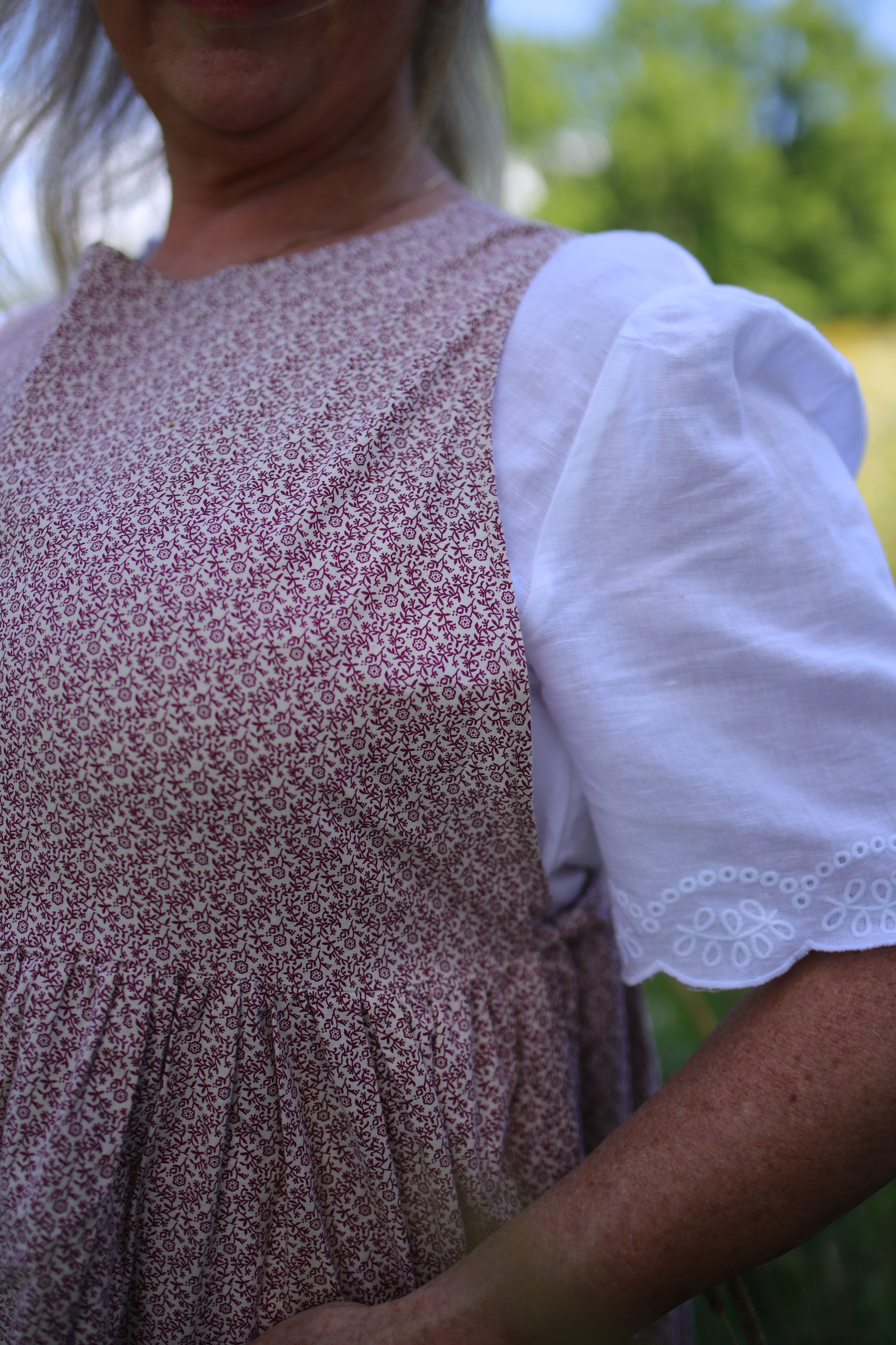 Crimson Vine Calico Pinafore Dress